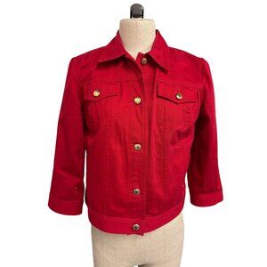 Chaps Red Denim Jacket Womens PM Gold Button Details Cotton Made In Indonesia